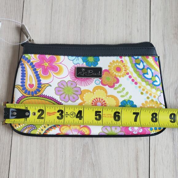 California Beach Cosmetics Case Mini Paisley Purse Neoprene You Fill Me Joy 9x5 - Picture 6 of 9